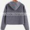 Dark Grey Loose Fit Womens Plain Cotton Crop Top Hoodie Drop Shoulder Pulover Hoodie with Leather Patch Hooded Sweatshirt