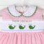 2017 Spring New Arrive Little Girls Easter Clothes Smocked Whale Collared Jummper Pink Gingham Dress