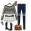 Autumn latest design round neck ivory long sleeve chiffon stitching knitting striped printing t shirt design