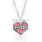 New Fashion Silver Tone " DAUGHTER " Carved Heart Pendant Pink Rhinestone Link Cable Chain Necklace