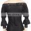 Gothic off-shoulder top made of soft stretchy wet leather look fabric