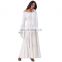 Belle Poque Retro Vintage Long Bell Sleeves Off Shoulder Cotton Flared A-Line Beige Long Maxi Dress BP000401-1