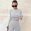 Custom logo hot selling brushing inside warm feeling long sleeve crop top t shirt with legging 2 two pieces sets clothing