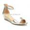 women handmade fancy shinning upper design high heel rhinestone back zip wedges sandals shoes ladies footwear(LAJWG0029)