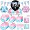 Disposable blue kiddies theme birthday party disposable napkin cutlery paper set plate tray cup