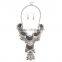 Vintage Flower Carved Hollow Bib Collar Droplets Pendant Gem Necklace Earrings Set