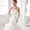 A46 Full Length Long Formal Wedding Party Bridal Gown 2016 Low Back White Flower Appliqued Strapless Mermaid Tulle Wedding Dress