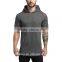 Customize Cotton Spandex Mens Short Sleeve Pullover Hoodie Black Plain Gym Hoodie with Slightly Side Splits