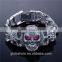 2016 New Design silver Power Bracelet for man Pure 925 silver Bracelet evil Skull with fuchsia stones rough link chain YLT001