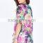 Open Front Lush Botanical Prints Kimono Women With Extended Back Hem