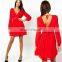 red deep v neck back open dresses, high neck low back dresses