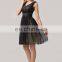 Women's Sexy Deep V-Neck New Fashion Knee Length Black Chiffon Homecoming Dresses CL6156