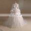 Luxury royalable bling bead and lace ruffle wedding party dress with a long train