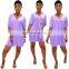 Wholesale 2 piece plain v neckBat sleeve split tshirt and shorts set for women
