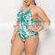 New Sexy Bikini Plus Size Woman Siamese Fat Swimsuit Halter Strap Printed Swimsuit