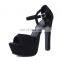 Ladies Fancy Suede Design High Heel Peep Toe Platform Sandals Shoe Women Chunky Heel Sandals Sexy PU Handmade Ankle Strap Rubber