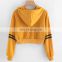 OEM Low MOQ Cropped hoodies pullover plain gold yellow crop top custom hoodie with 3d puff printing and Embroidered logo