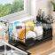 Dish Drying Rack, Kitchen Small Dish Drainer, Durable Stainless Steel Dish Rack with Wine Glass Rack and Drainboard