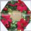 Plastic christmas wreath indoor white flower red berry christmas wreath/green PVC Xmas Wreath with Cherry and Pine cone