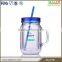 Christmas custom clear plastic mason jar with handle