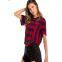 Irregular Ham Short Sleeves Striped Loose Cotton Women's Top