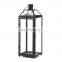 Large size black iron frame and slanted glass panels metal lantern candle lantern for home wedding decoration centerpiece