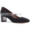 Women fancy design black color design ladies block heel pointed toe attractive color pumps shoes