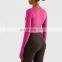 Wholesale Athletic Wear Running Workout Clothes Woman Gym Crop Top Ribbed Built In Bra T-Shirt Fitness Slim Fit Long Sleeve Top