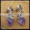 LFD-026E Wholesale Natural Amethyst Quartz Drop Dangle Earring With Pave Crystal Rhinestone Charm Jewelry Druzy Earrings