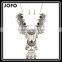 Vintage Flower Carved Hollow Bib Collar Droplets Pendant Gem Necklace Earrings Set