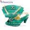 OEM handmade blue/yellow/green party use wholesale shoe and bag set for women