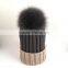 Myfur Real Fox Fur Pom Pom Bi-Color Adult Elegant Wool Beanie