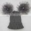 Myfur Dark Grey Wool Knitting Hat with Detachable Raccoon Fur Pom Poms