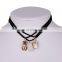 New arrivals natural stone hollow pineapple and opal stone pendant choker necklace black suede choker jewelry