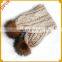 Unique latest design fashion whorl wool knit scarf with raccoon fur pom poms wholesale winter scarf