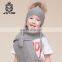 Fashion Design Beanie Kids Scarf With Real Raccoon Fur Pom-pom Knit Hat And Scarf For Kids