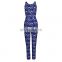 2016 high quality summer casual sleeveless full length floral print one piece women jumpsuit