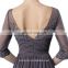 Gray Bridesmaid Dresses Fashion Lace Applique With Half Sleeves Floor Length Chiffon V Back Long Brides Maid Dresses