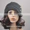 Hand knit hat - Fold band hat in Charcoal with button, wool hat