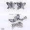 Charming ! classical style artificial cz diamonds silver stainless steel butterfly shaped jewelry set