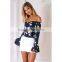 Summer new tops for women off shoulder bell sleeve floral print crop tops