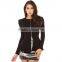 HAODUOYI Women Black Puff Sleeve Casual Style Jackets Gold Zipper Blazer