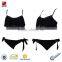 Black Bikini Set with Flouncy Ruffle and Floral Cutouts at Top and Scrunch Bottom