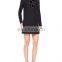 CHEFON Long sleeve feather bib crepe black evening dresses