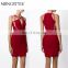 latest new woman sleeveless sexy deep V dinner dress , wholesale midi middle aged women fashion dress