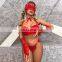 6pcs Red Lace Mesh Sexy Lingerie  Eye Mask Girls Wearing Wear with Glove Neck Ring