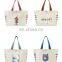 Extra large  blue handle reusable  12oz 16oz blank thick custom logo printed women fashion patterns hand cotton canvas tote bag