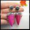 LFD-079E Fashion Pave Rhinestone Pink Agate Stone Arrow Point Shape Earrings Jewelry Finding