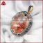 Oval natural phantom quartz with zircon pendant bead, rock phantom quartz crystal tumbled stone, rock crystal jewelry
