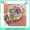 2016 geneva style floral ribbon watch, gold plated flowery face lady watch, vogue hot fashion lady watch